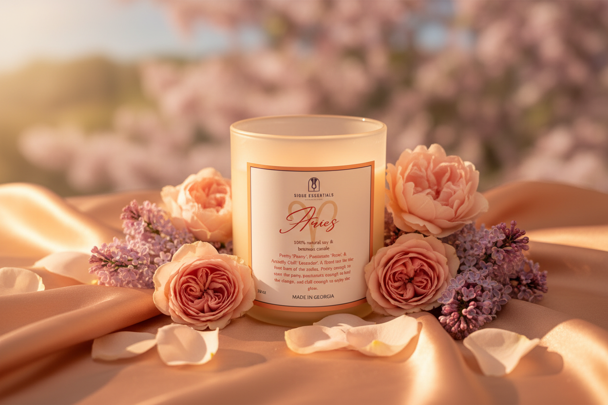 Aries Candle Floral Background