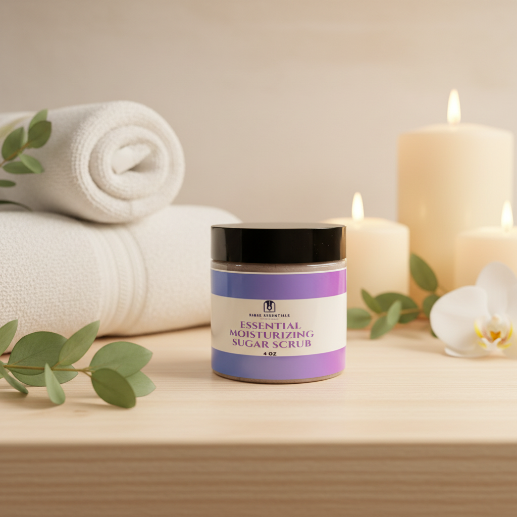 Essential Moisturizing Sugar Scrub - Angled Spa Background