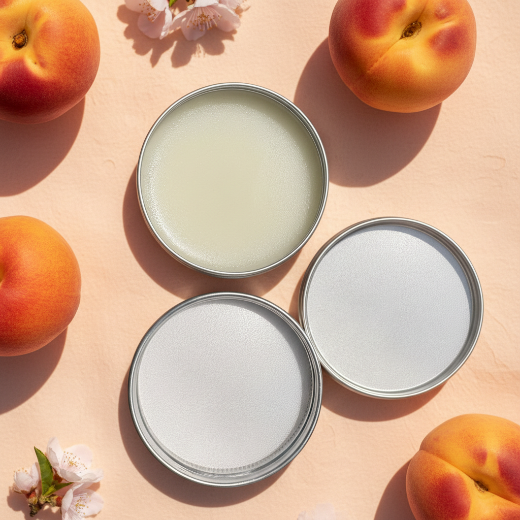 Georgia Peach Lip Balm - Open Tins Peach Background