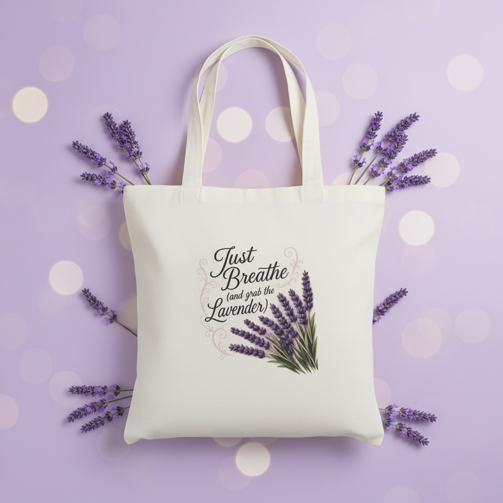 Just Breathe Lavender Tote - Lavender Background
