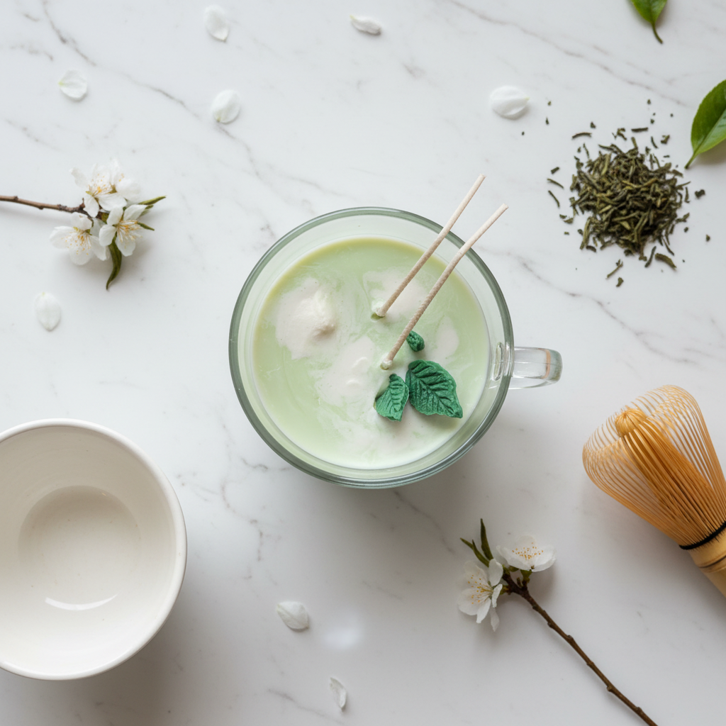 Matcha Candle - Marble Flat Lay