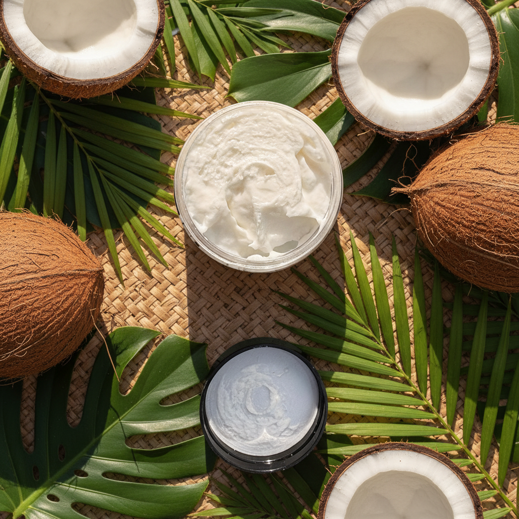 Pure Copra Body Butter - Top Down Coconut Background